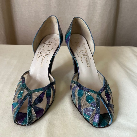 Vintage Stuart Weitzman Snakeskin Mesh D'Orsay Heels Size 7 Multicolor - Picture 2 of 10